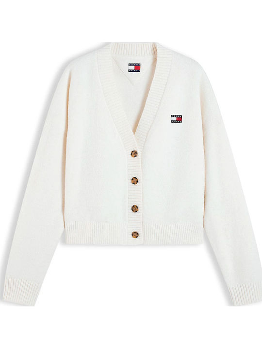 Long Women's Knitted Cardigan with Buttons Ecru