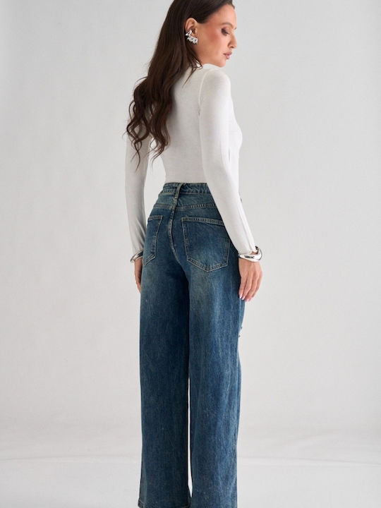 Women's Ripped Jeans in a Wide Leg Style
