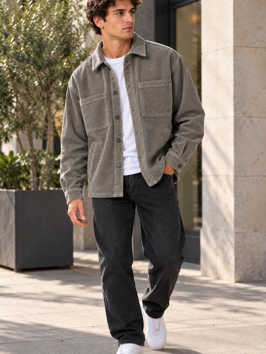 Μακρυμάνικο Κοτλέ Overshirt σε Φαρδιά Γραμμή Moon Mist