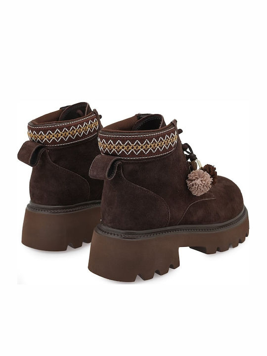 Leather Women's Ankle Boots with Medium Heel Camel Nubuck, Brown Nubuck