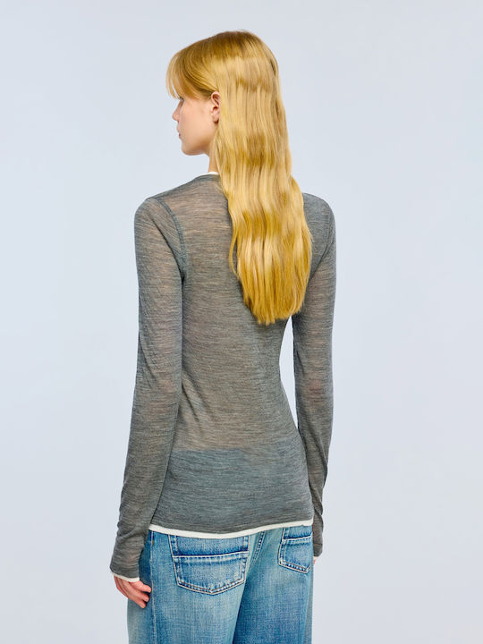 Ellie Women's Long-Sleeve Blouse with a Scoop Neck Grey