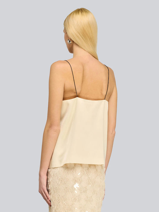 Francine Women's Cropped Satin Top with Straps & Zipper Beige