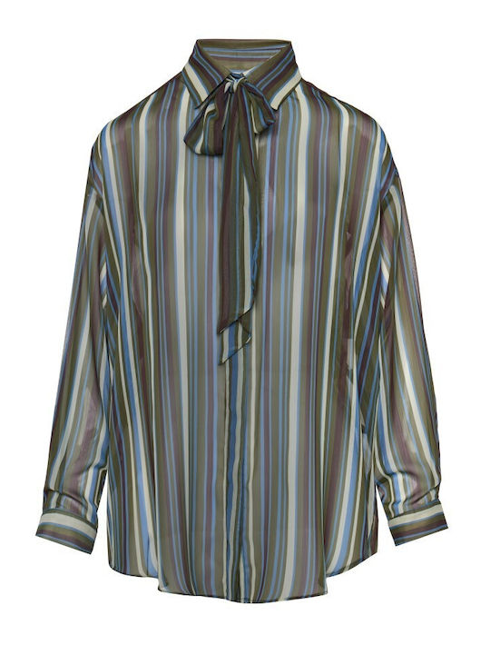 Women's Striped Oil Half Button Shirt