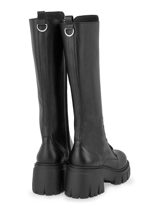 Carolina Damen Lederstiefel mit Hohem Absatz Schwarz