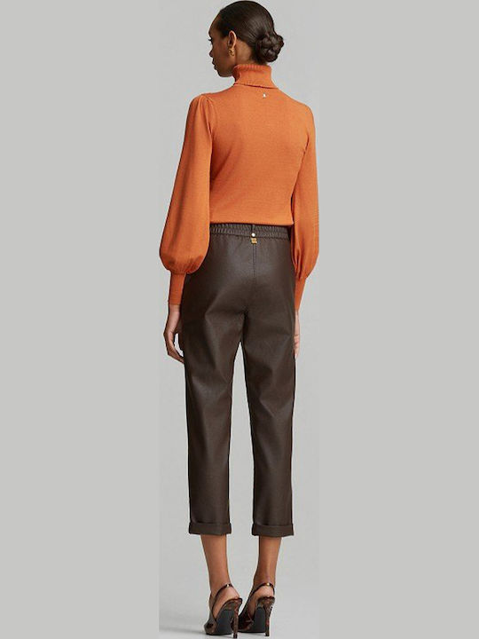 Women's High-Rise Leather Trousers in a Baggy Fit Brown