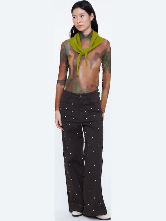 Damen Stoffhose mit Geradem Bein Dark Brown