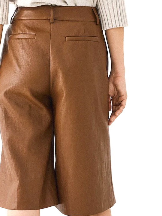 Women's Leather Bermuda Shorts Camel