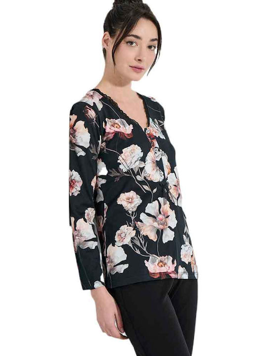 Jeannette Lingerie Set de Pijamale de Damă pentru Iarnă Negru