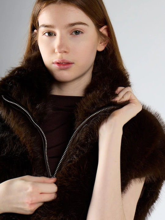 Glamorous Sleeveless Short Women's Fur Deep Brown