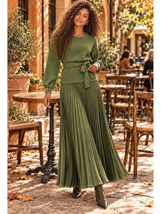 Fustă Plisată Verde Măsliniu/Kaki