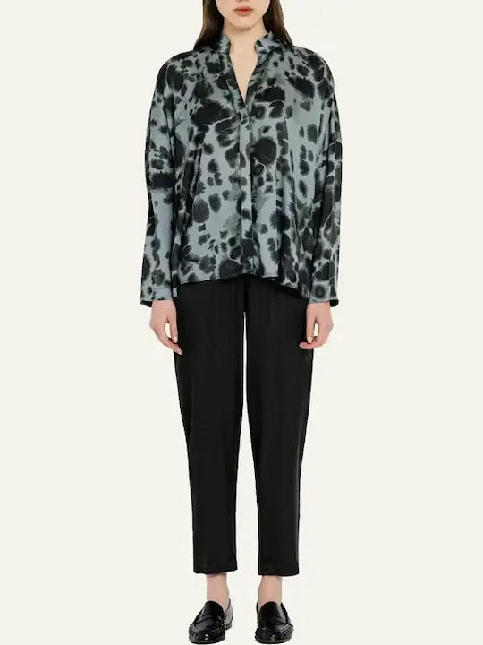 Long Sleeve Women's Satin Shirt Dusty Blue