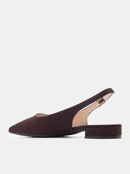 Σατέν Γυναικείες Μπαλαρίνες Slingback Καφέ Σκούρο