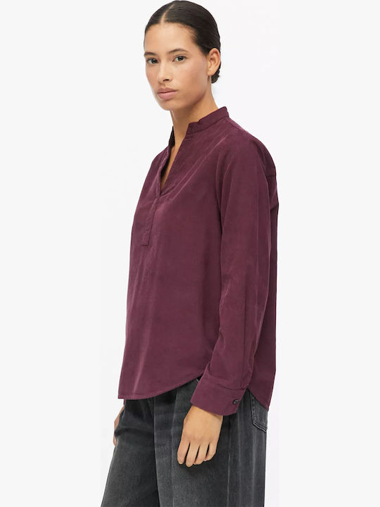 Long Sleeve Women's Burgundy Corduroy Shirt