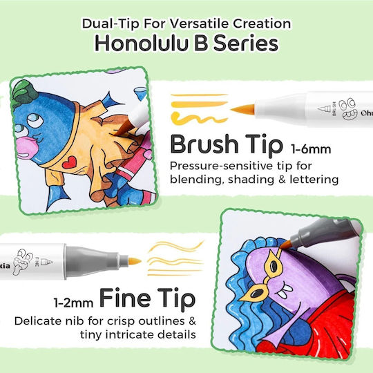 Ohuhu × Brotherakia “Little Dutch Girl” Limited Edition Alcohol-Based Drawing Markers Brush & Fine Set, 24 Colors