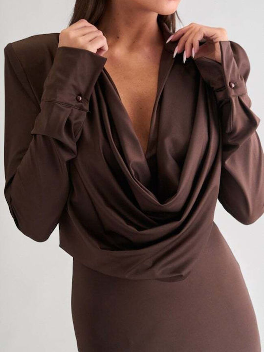 Maxi Dress with Dark Brown Drape