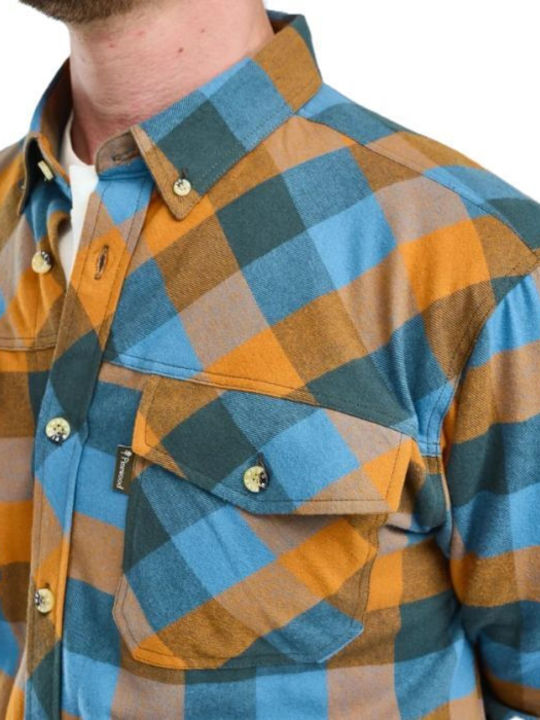 Long Sleeve Flannel Overshirt in Regular Fit Fudge/Blue