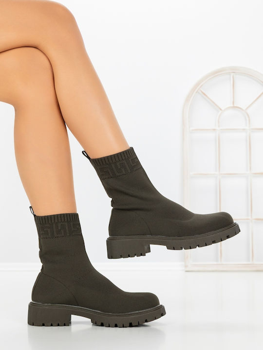 Women's Ankle Boots with Platform Green