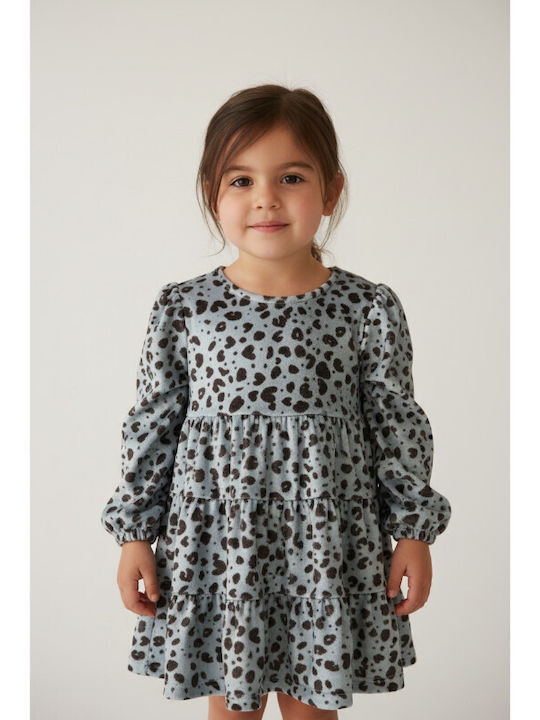 Children's Dress Long Sleeve Velvet Petrol Blue