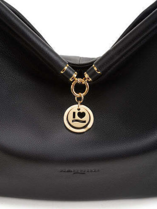 Schwarze Damen-Schultertasche aus Leder