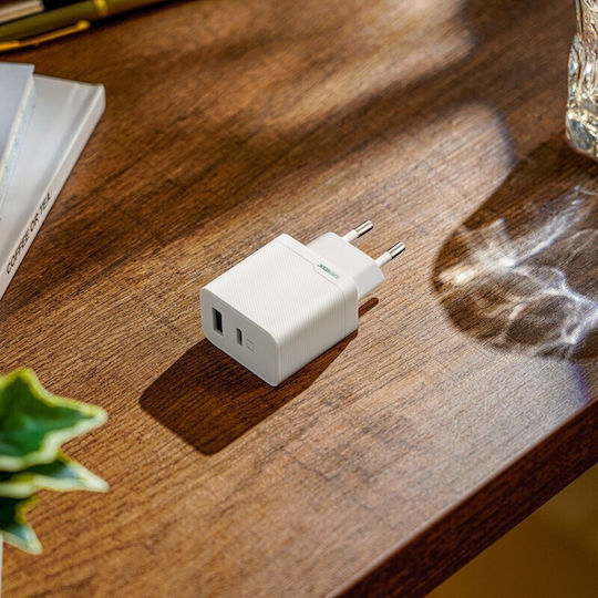 Oppo Зарядно Устройство Без Кабел с USB-A Порт и USB-C Порт 45W Power Delivery Бяло (OSAB4CB4AE)
