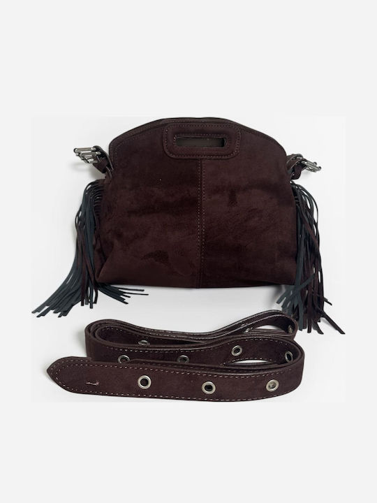 Damenhandtasche / Schultertasche aus Wildleder mit Fransen Braun