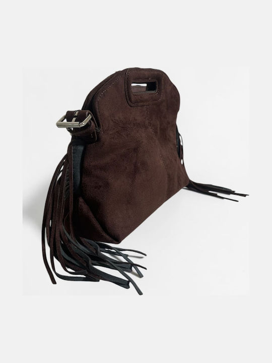 Damenhandtasche / Schultertasche aus Wildleder mit Fransen Braun