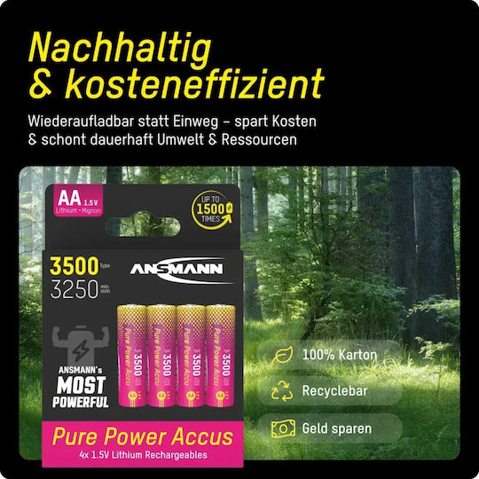 Ansmann Επαναφορτιζόμενες Μπαταρίες AA Li-ion 3250mAh 4τμχ