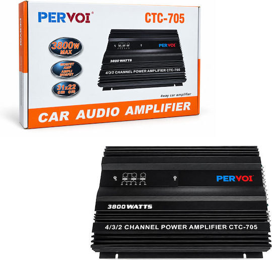 Pervoi Ctc-705 Ενισχυτής Αυτοκινήτου 4 3 2 Καναλιών 3800w Μαύρο 4 3 2 Channel Car Audio Power Amplifier 3800w Black