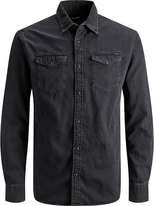 Jjesheridan Дънкова Риза с Дълъг Ръкав и Тясна Кройка Black Denim