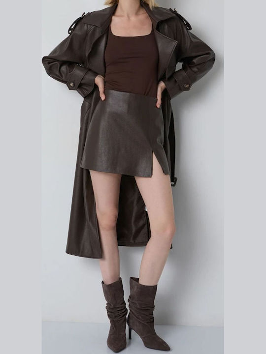 Brown Leather Women's Gabardine