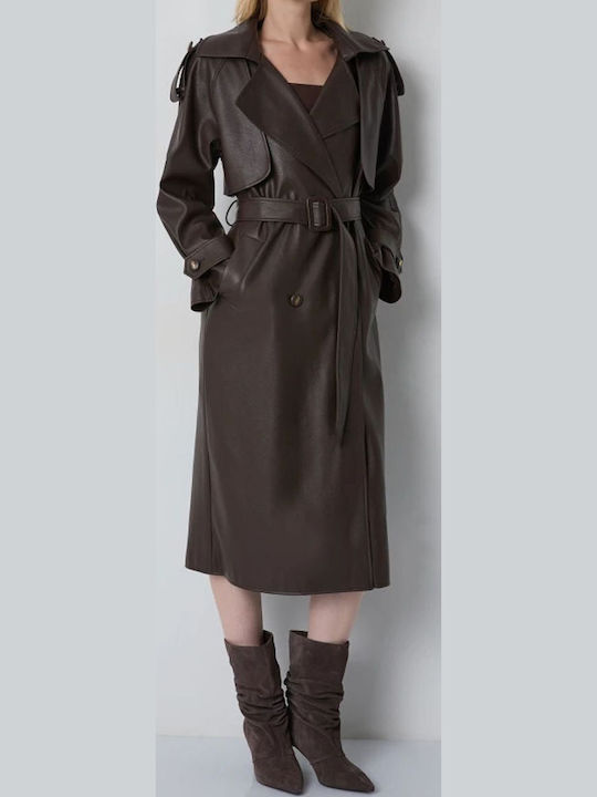 Brown Leather Women's Gabardine