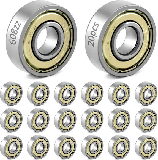 Set de 20 Rulmenți Metalici 608zz Cu Dublu Ecran de Protecție 8 X 22 X 7 Mm, Prelubrifiați, Pentru Trotinete, Skateboarduri, Role și Imprimante 3D, Argintii