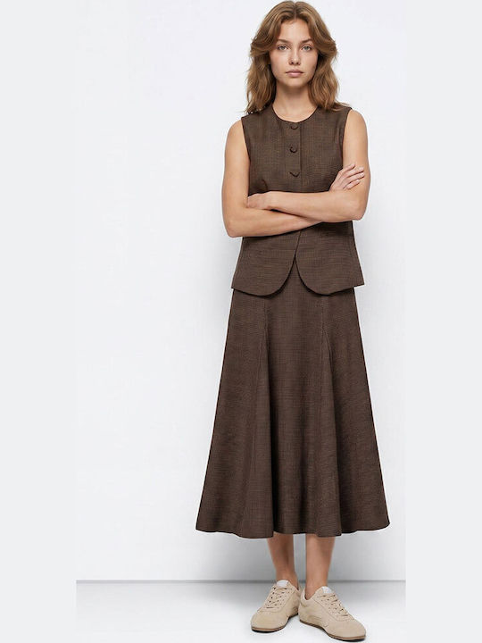 Midi Checked Brown Cloché Skirt