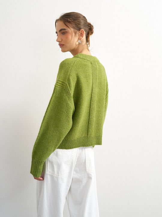 Topshop Long Women's Knitted Cardigan with Buttons Green