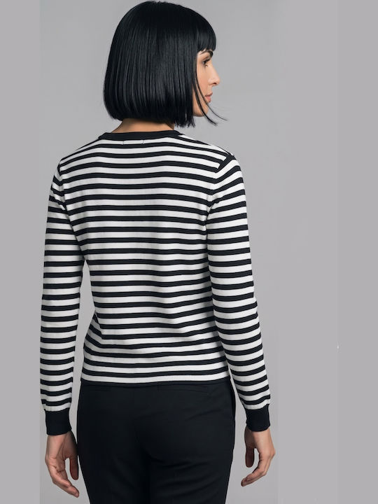 Women's Long-Sleeve Striped Black and White Blouse
