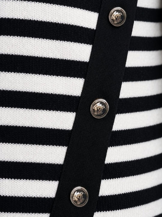 Women's Long-Sleeve Striped Black and White Blouse