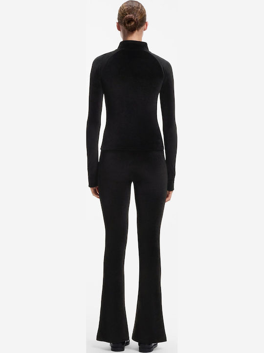 Lange Damen-Strickjacke mit Reißverschluss Schwarz