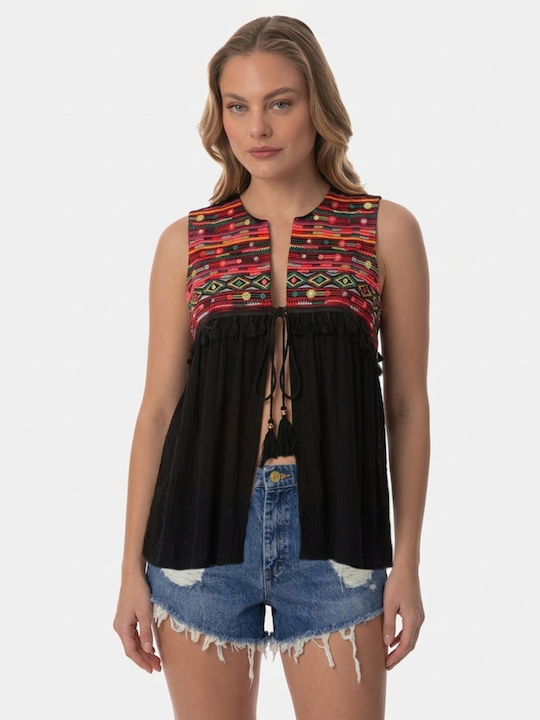 Ethnic Γιλέκο Κέντημα Μέγεθος L Xl Μαύρο