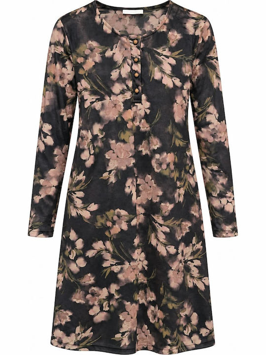 Passion Winterliches Damen-Nachthemd Schwarz