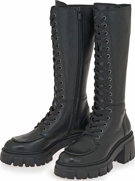 Schwarze Damenstiefel aus Leder mit Hohem Absatz