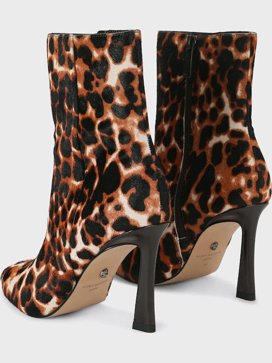 Leather Women's Ankle Boots with High Heel Camel