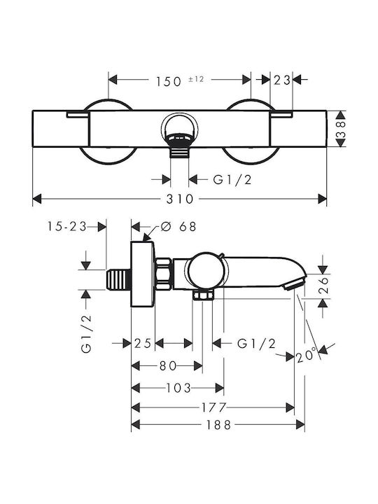 Hansgrohe Ecostat Thermostatische Badewannenarmatur zum Mischen