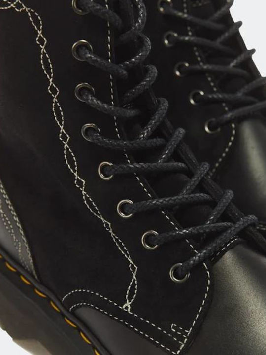 Damen-Lederkampfstiefel mit Mittlerem Absatz Black