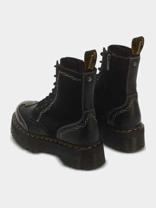 Damen-Lederkampfstiefel mit Mittlerem Absatz Black