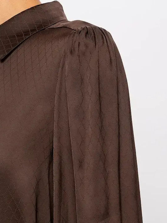 Long Sleeve Women's Brown Checked Shirt