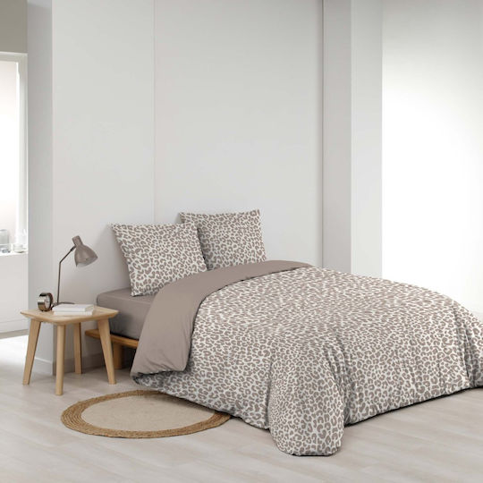 L-c Wild Cotton Duvet Cover Set 240x220cm Double with 4 Pillowcases Natural
