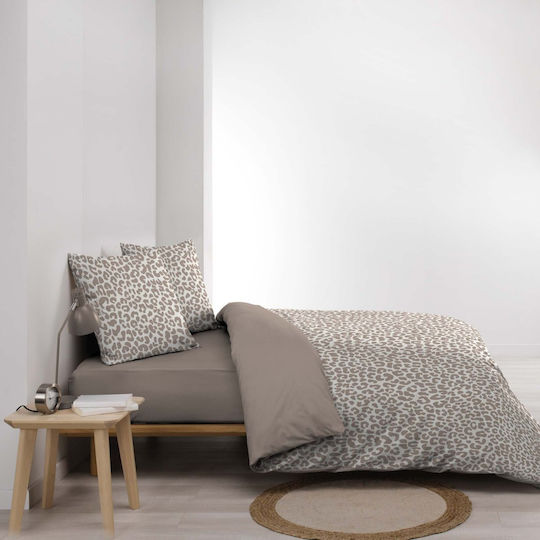 L-c Wild Cotton Duvet Cover Set 240x220cm Double with 4 Pillowcases Natural