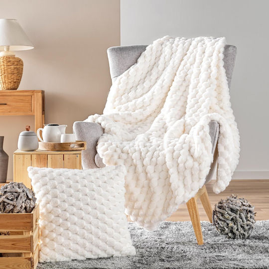 L-c Frosty Σετ Κουβέρτα Fleece Υπέρδιπλη 220x240εκ. Natural