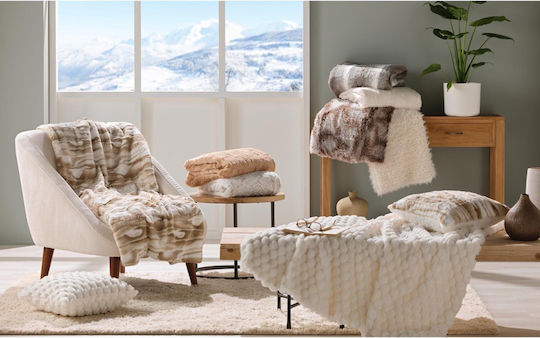 L-c Frosty Σετ Κουβέρτα Fleece Υπέρδιπλη 220x240εκ. Natural