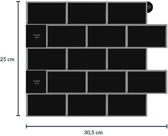 3D Wall Panels in Black Adhesive Plastic 30.5x25 cm